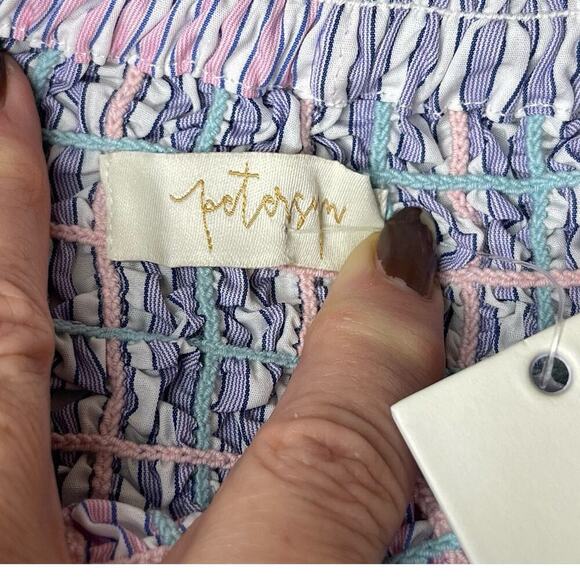 Petersyn Revolve Women's Kinsey Smocked Off-Shoulder‎ Cotton Top in Cocktail M - Picture 6 of 8